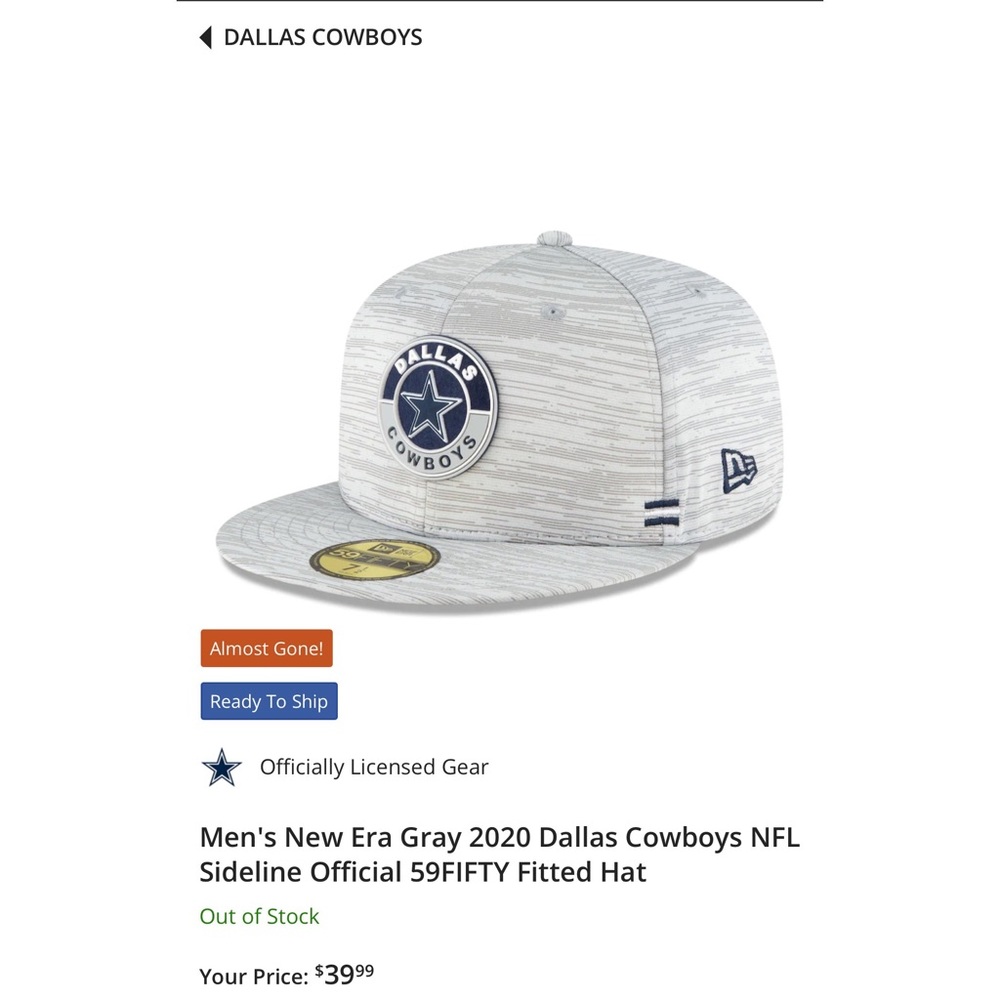 Mens New Era Gray 2020 Dallas Cowboys NFL Fitted Hat